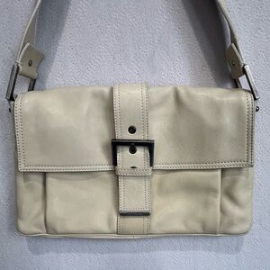 Frances Cobiasia Classic Leather Cream Shoulder Hobo Buckle Bag Made in Italy